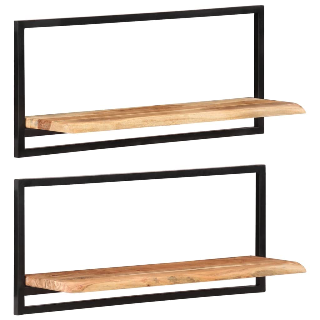 vidaXL Wall Shelves Set of 2-31.5&quot;x9.8&quot;x13.8&quot; - Solid Acacia Wood and Steel - Rustic Industrial/Farmhouse Style - Varying Wood Grains and Colors - Assembly Required