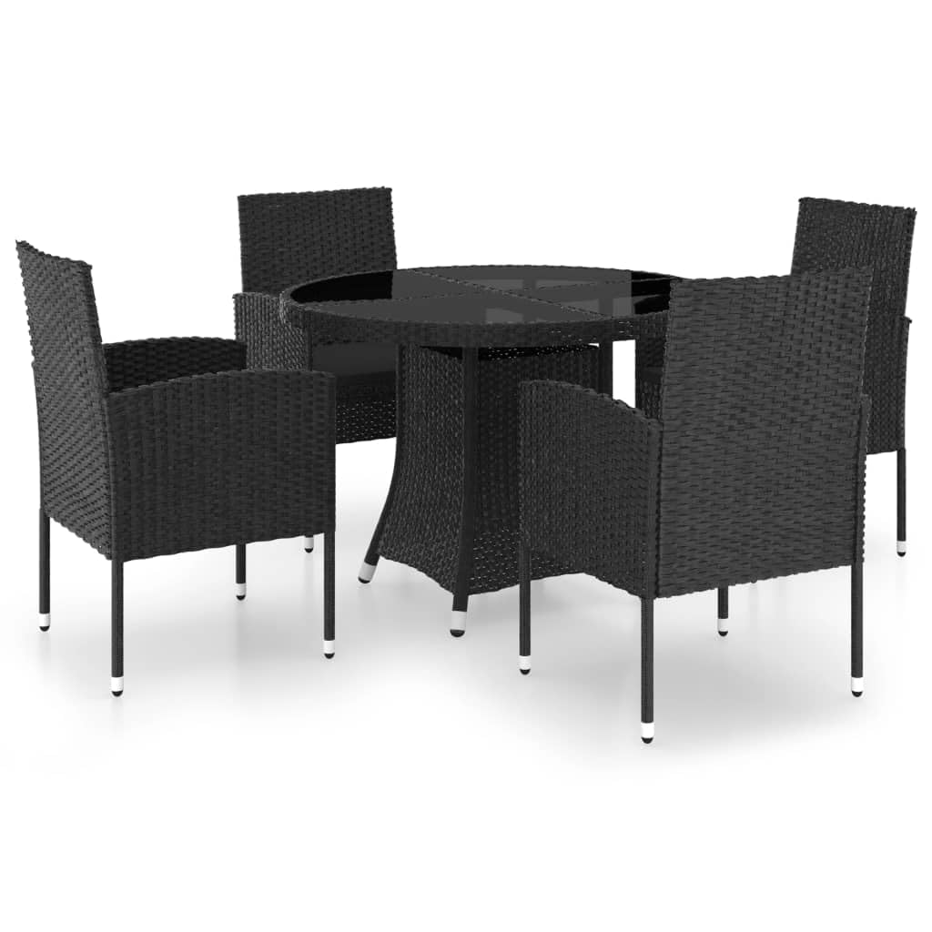 vidaXL Patio Dining Set 5 Piece Garden Outdoor Lawn Yard Terrace Balcony Backyard Table and Chair Seat Seating Furniture Poly Rattan Black