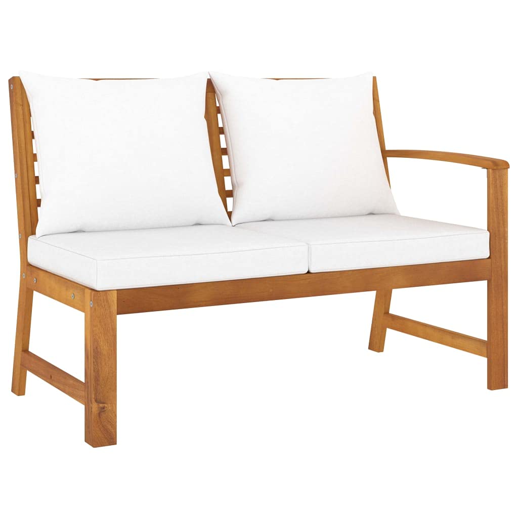 vidaXL Patio Bench with Cream Cushions, 45.1&quot; Wide, Solid Acacia Wood Construction, Weather-Resistant, Ideal for Outdoor Use - Rustic Charm for Patio, Garden, Deck