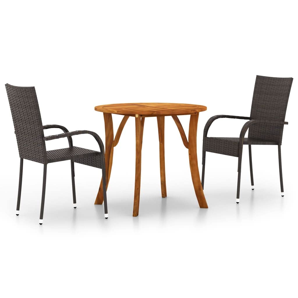 Vidaxl Patio Dining Set 3 Piece Garden Outdoor Balcony Backyard Terrace Dinner Dinette Seating Table Chair Furniture Set Home Brown