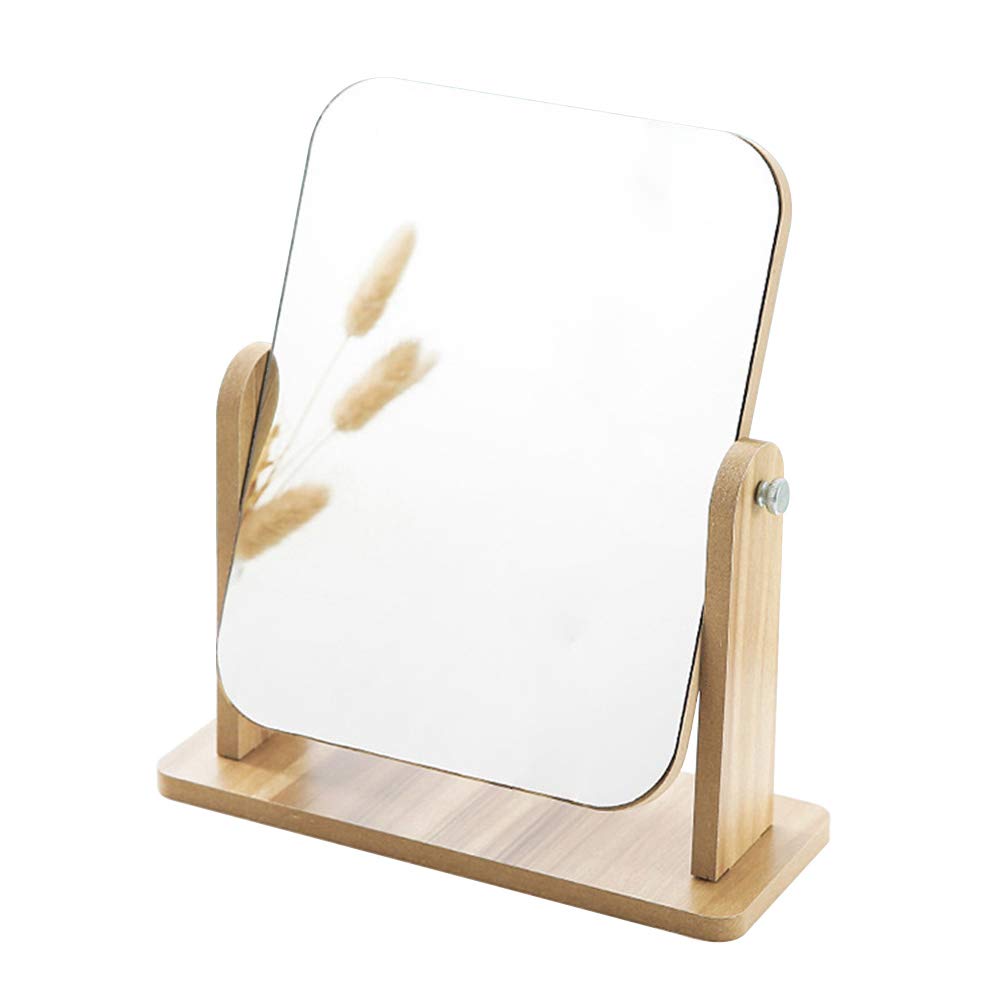 Floatant Desk Mirror, Wooden Mirror 360 Degree Portable Adjustable Table Desk Mirror Bathroom Living Room Shave Makeup Mirror (E