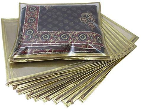 DESI PITAARA Set of 10 Pc Transparent Saree Covers/Saree Bags/Storage Bags/Clothes Covers with Stainless Steel Zip Lock Combo (S