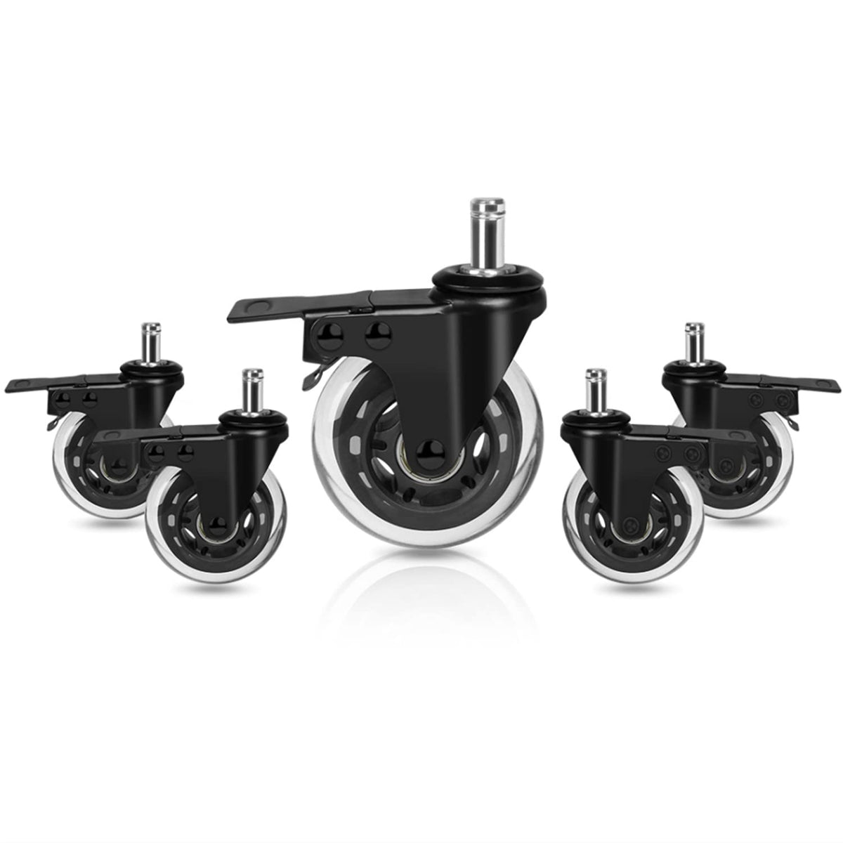 Hirate 3' Chair Casters with Dual Brake, 5 Pack Heavy Duty Dual Lockable Swivel Caster Replacement for 7/16' x 7/8' Office Ch