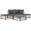 vidaXL 5 Piece Patio Lounge Set with Cushions - Anthracite Poly Rattan - Outdoor Coffee Table Set - Durable, Sturdy and Flexible