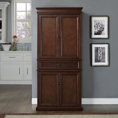 Crosley Furniture Parsons Traditional Pantry Storage Cabinet With Shelves, Kitchen, Dining, Or Laundry Room, Vintage Mahogany