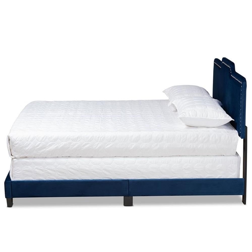 Baxton Studio Benjen Modern and Contemporary Glam Navy Blue Velvet Fabric Upholstered Full Size Panel Bed
