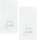 AuldHome Design Guest Towels (Set of 2, White); Be Our Guest Monogrammed Hand Towels, White with Gray Script