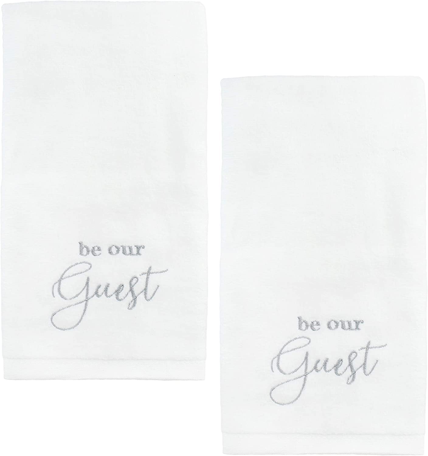 AuldHome Design Guest Towels (Set of 2, White); Be Our Guest Monogrammed Hand Towels, White with Gray Script
