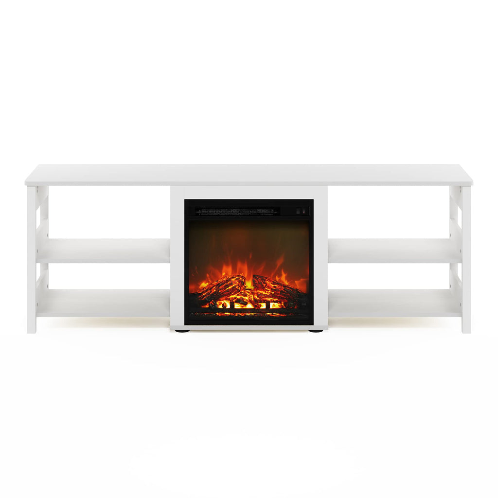 Furinno Classic 70 Inch Tv Stand With Fireplace, White Emboss