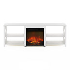 Furinno Classic 70 Inch Tv Stand With Fireplace, White Emboss