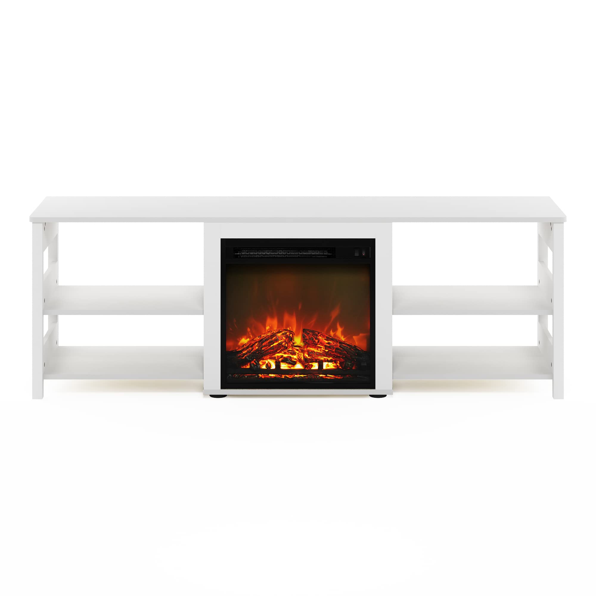Furinno Classic 70 Inch Tv Stand With Fireplace, White Emboss