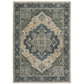 HomeRoots 508049 6 x 9 ft. Blue Gray Beige Tan Green & Gold Oriental Power Loom Stain Resistant Rectangle Area Rug with Fringe