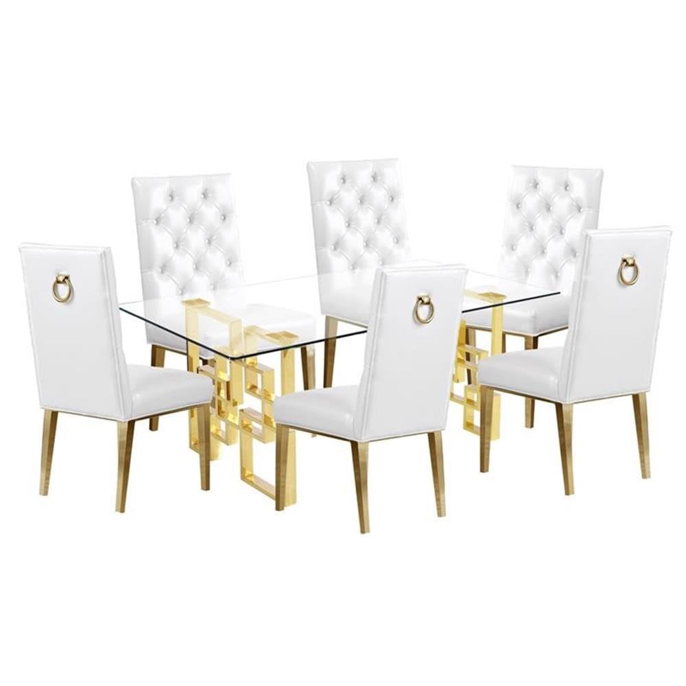 Furniture D222-6SC79-A Dining Set, White Faux Leather