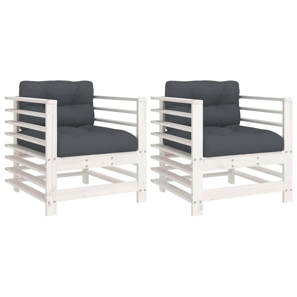vidaXL Solid Pine Wood Patio Chairs with Cushions - White, Slatted Design with Comfortable Seat Experience, Ideal for Garden, Patio, or Terrace