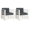 vidaXL Solid Pine Wood Patio Chairs with Cushions - White, Slatted Design with Comfortable Seat Experience, Ideal for Garden, Patio, or Terrace