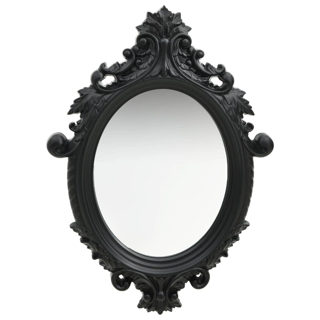 vidaXL Castle-Style Black Wall Mirror, 22&quot;x29.9&quot; - Decorative Antique Look Polyurethane and Glass Oval Mirror for Bathroom/Dressing Room