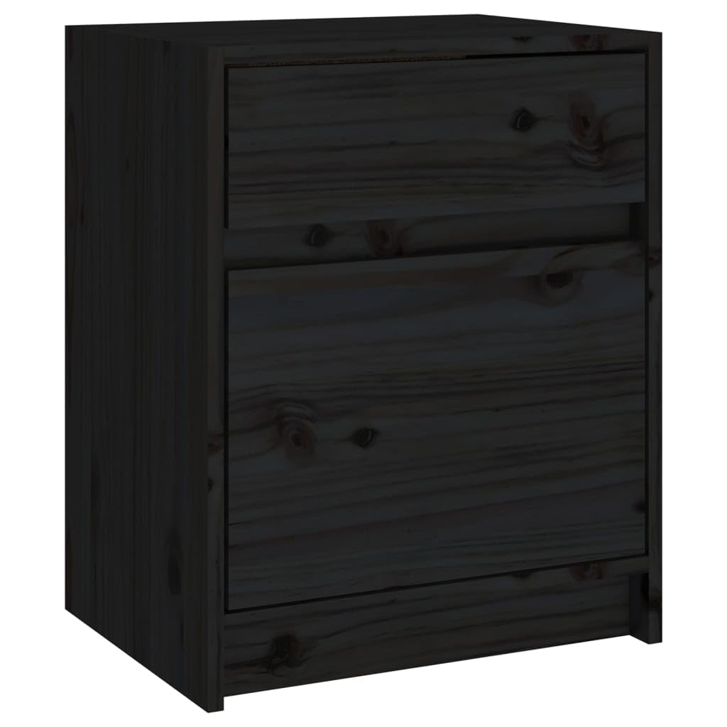 vidaXL Bedside Cabinet Black 15.7&quot;x12.2&quot;x19.7&quot; Solid Wood Pine