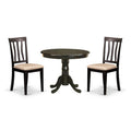 East West Furniture ANTI3-CAP-C 3 Piece Dining Room Table Set Contains a Round Kitchen Table with Pedestal and 2 Linen Fabric Upholstered Dining Chairs, 36x36 Inch, Cappuccino