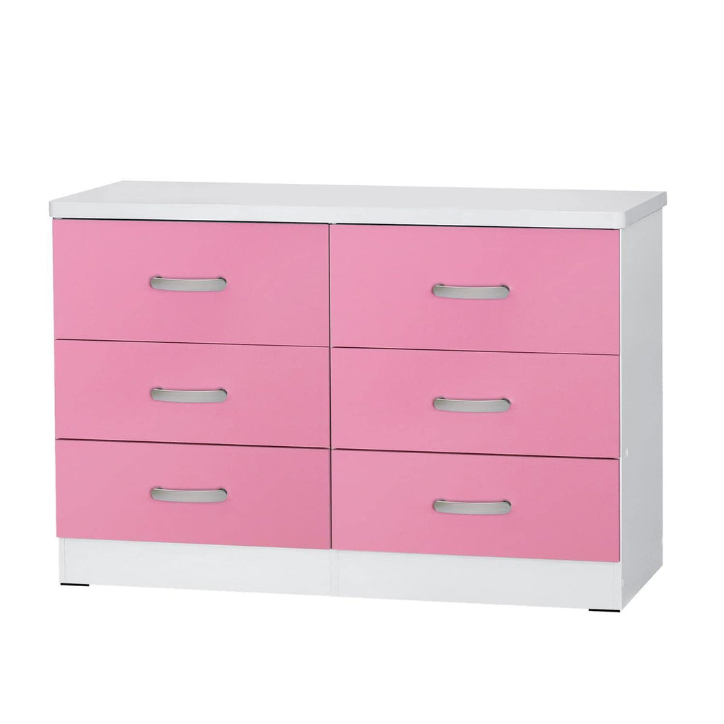 Better Home Products DD and PAM 6 Drawer Engineered Wood Dresser in White and Pink