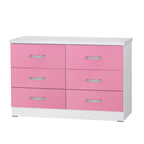 Better Home Products DD and PAM 6 Drawer Engineered Wood Dresser in White and Pink
