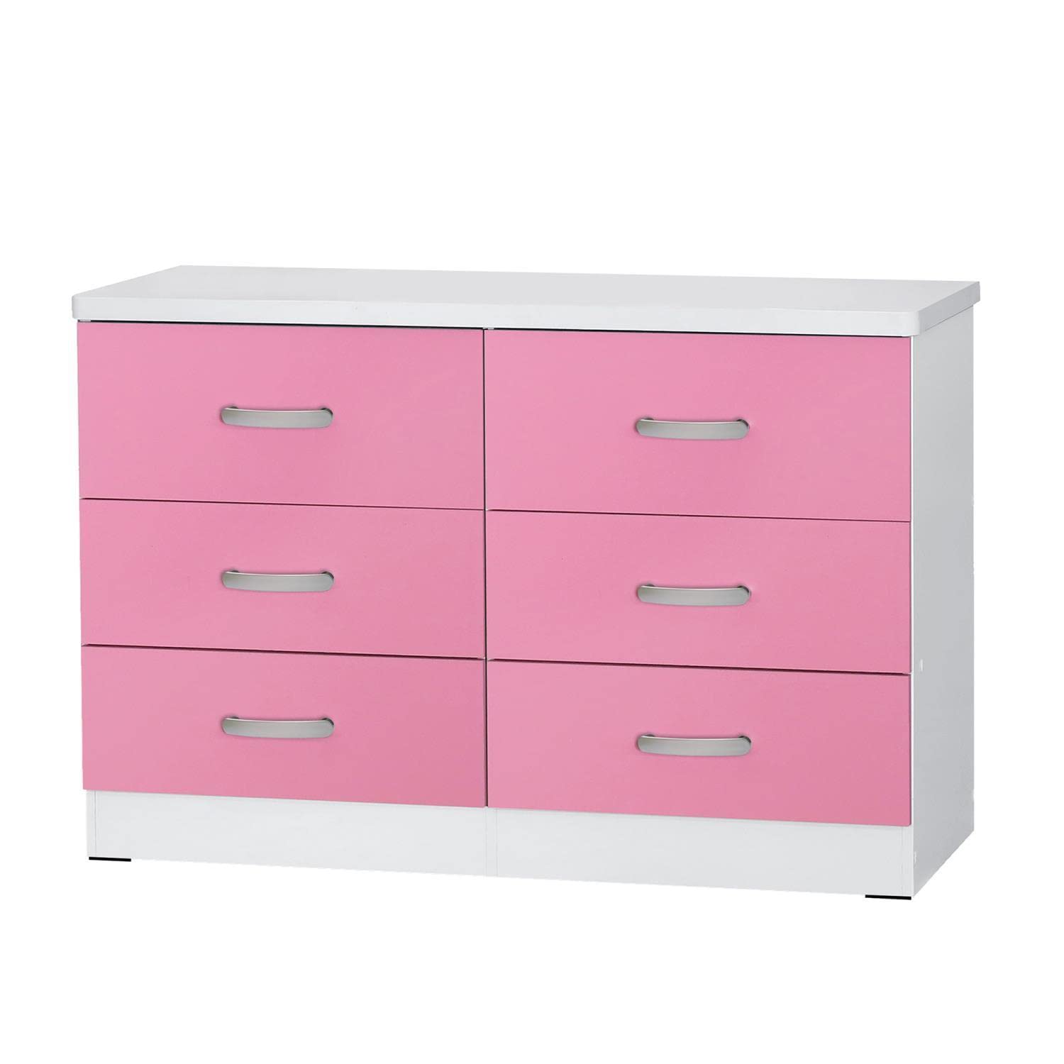 Better Home Products DD and PAM 6 Drawer Engineered Wood Dresser in White and Pink