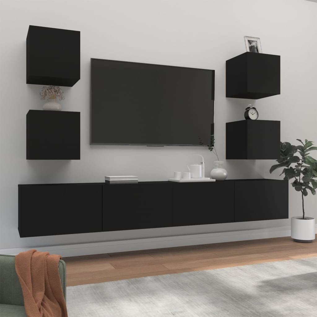 Revera Set of 6 TV Stand Black in Multilayer Wood