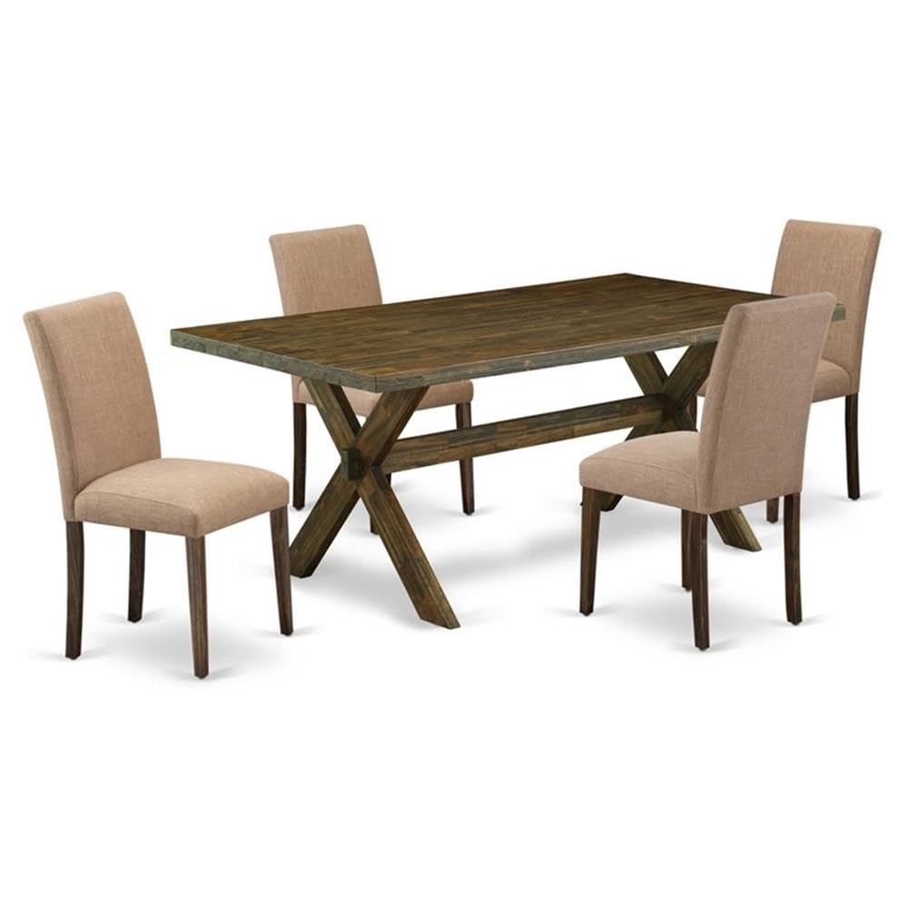 East West Furniture X777Ab747-5 5 Piece Dining Table Set For 4 Includes A Rectangle Kitchen Table With X-Legs And 4 Light Sable Linen Fabric Parsons Dining Chairs, 40X72 Inch, Multi-Color