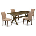 East West Furniture X777Ab747-5 5 Piece Dining Table Set For 4 Includes A Rectangle Kitchen Table With X-Legs And 4 Light Sable Linen Fabric Parsons Dining Chairs, 40X72 Inch, Multi-Color