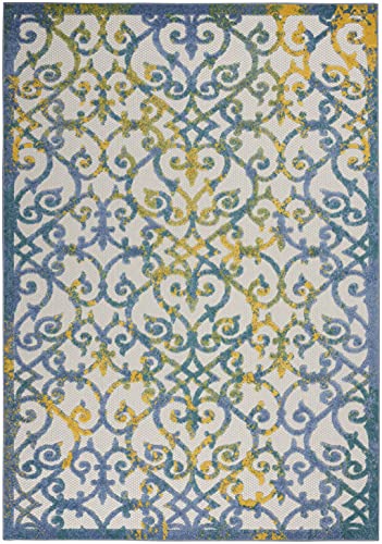 HomeRoots Ivory Blue 100% Polypropylene 6’ x 9’ Ivory and Blue Indoor Outdoor Area Rug