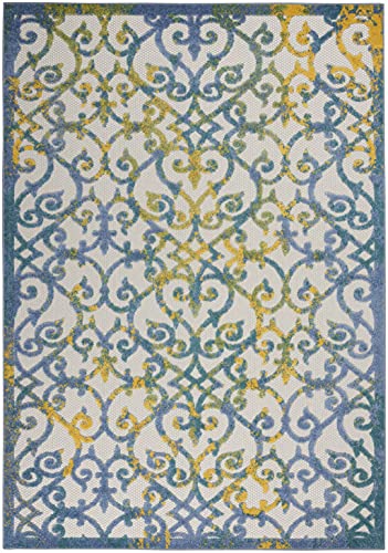 HomeRoots Ivory Blue 100% Polypropylene 4’ x 6’ Ivory and Blue Indoor Outdoor Area Rug