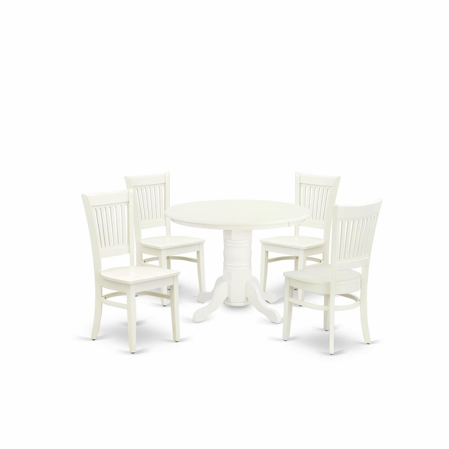 East West Furniture Shva5-Lwh-W 5 Piece Kitchen Table & Chairs Set Includes A Round Dining Room Table With Pedestal And 4 Solid Wood Seat Chairs, 42X42 Inch, Linen White