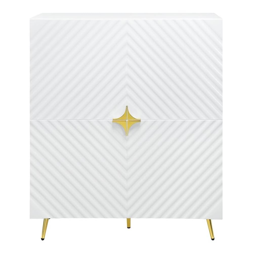 Acme Gaines 2-Door Accent Cabinet with Metal Legs in White High Gloss
