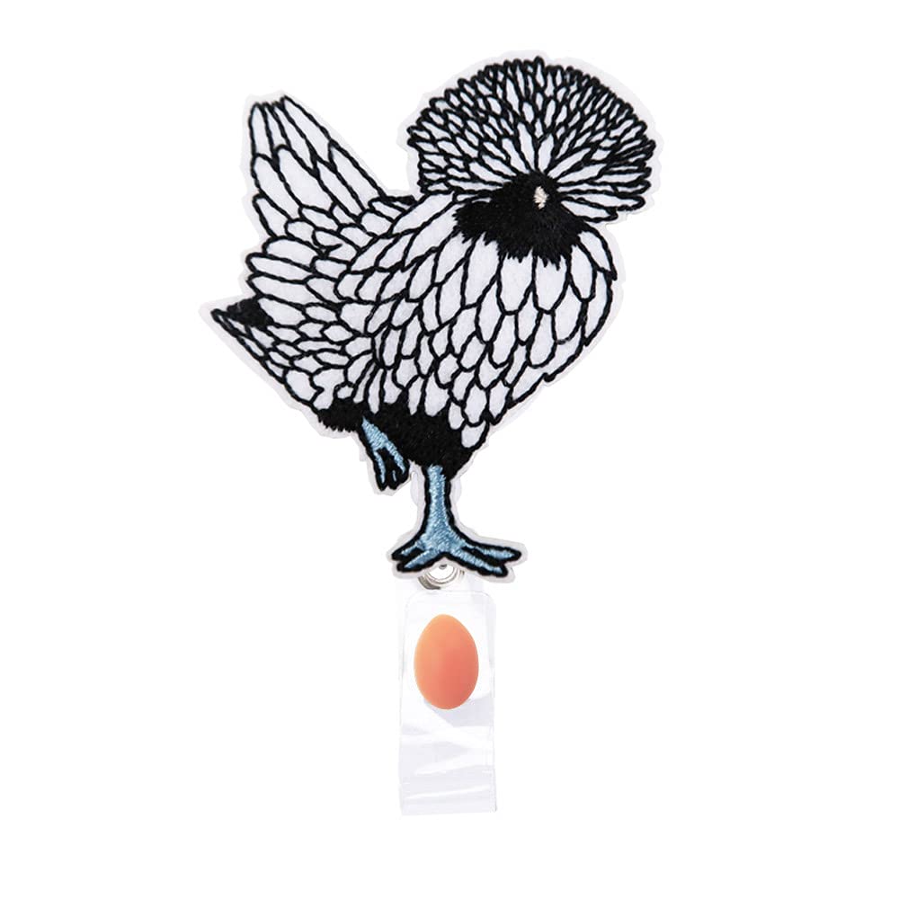 Reeleer Farm Animal Mama Hen Polish Chicken Mom Badge Reels Retractable, With Alligator Clip And Key Ring, 24 Inches Thick Pull