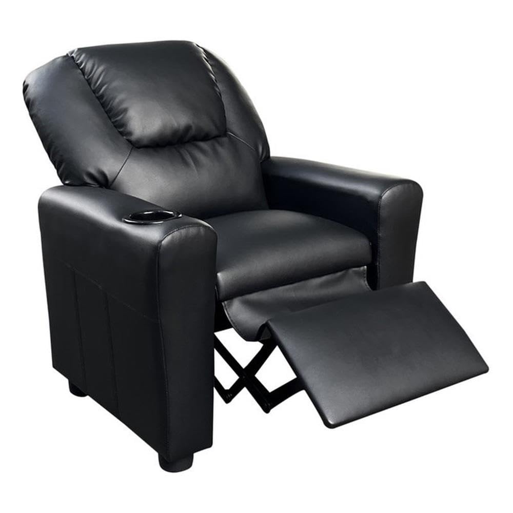 Lilola Home Marisa Black PU Leather Kids Recliner Chair with Cup Holder