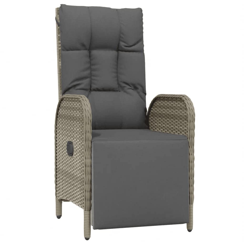 vidaXL 9-Piece Garden Lounge Set with Reclinable Chairs and Cushions - Gray Poly Rattan Dining Set with Steel Frame and Tempered Glass Tabletop