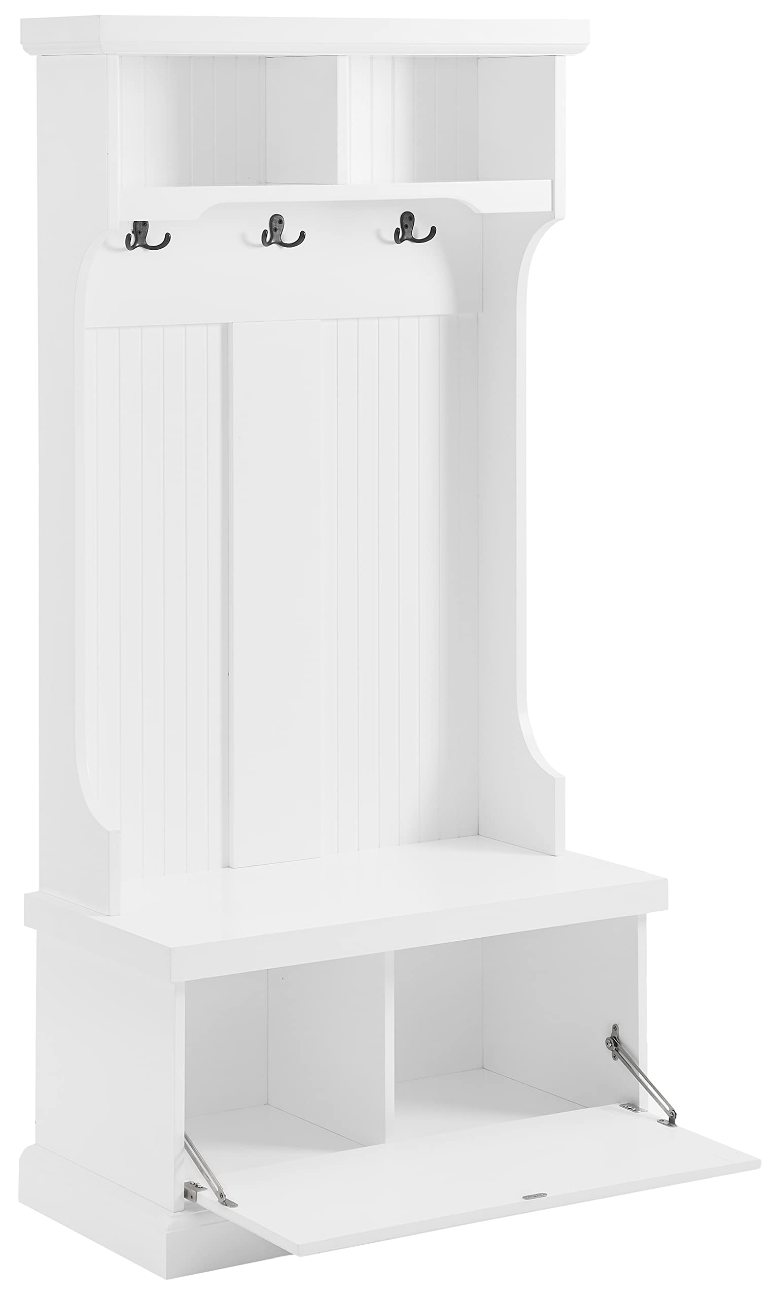 Crosley Furniture Shoreline Hall Tree with Storage Cabinets and Coat Rack Hooks for Hanging, White