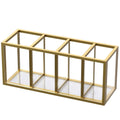 Niubee Acrylic Pen Holder 4 Compartments, Gold Copper Border Pencil Organizer Cup For Countertop Desk Accessory Storage