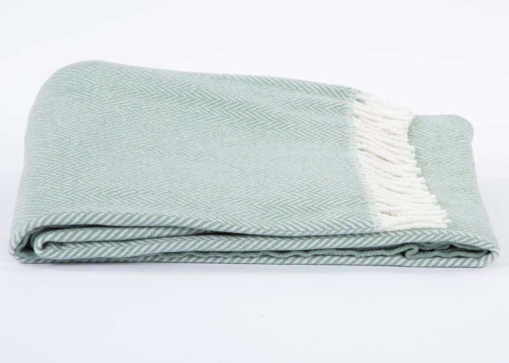 HomeRoots Sage Cotton/Acrylic Seaglass Blue and White Dreamy Soft Herringbone Throw Blanket