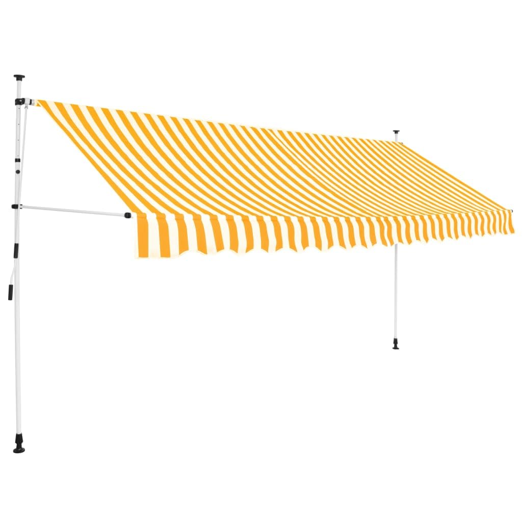 'vidaXL Manual Retractable Awning - 137.8-inch Width, Weather-Resistant Polyester Fabric, Adjustable Height & Angle, Orange and White Stripes