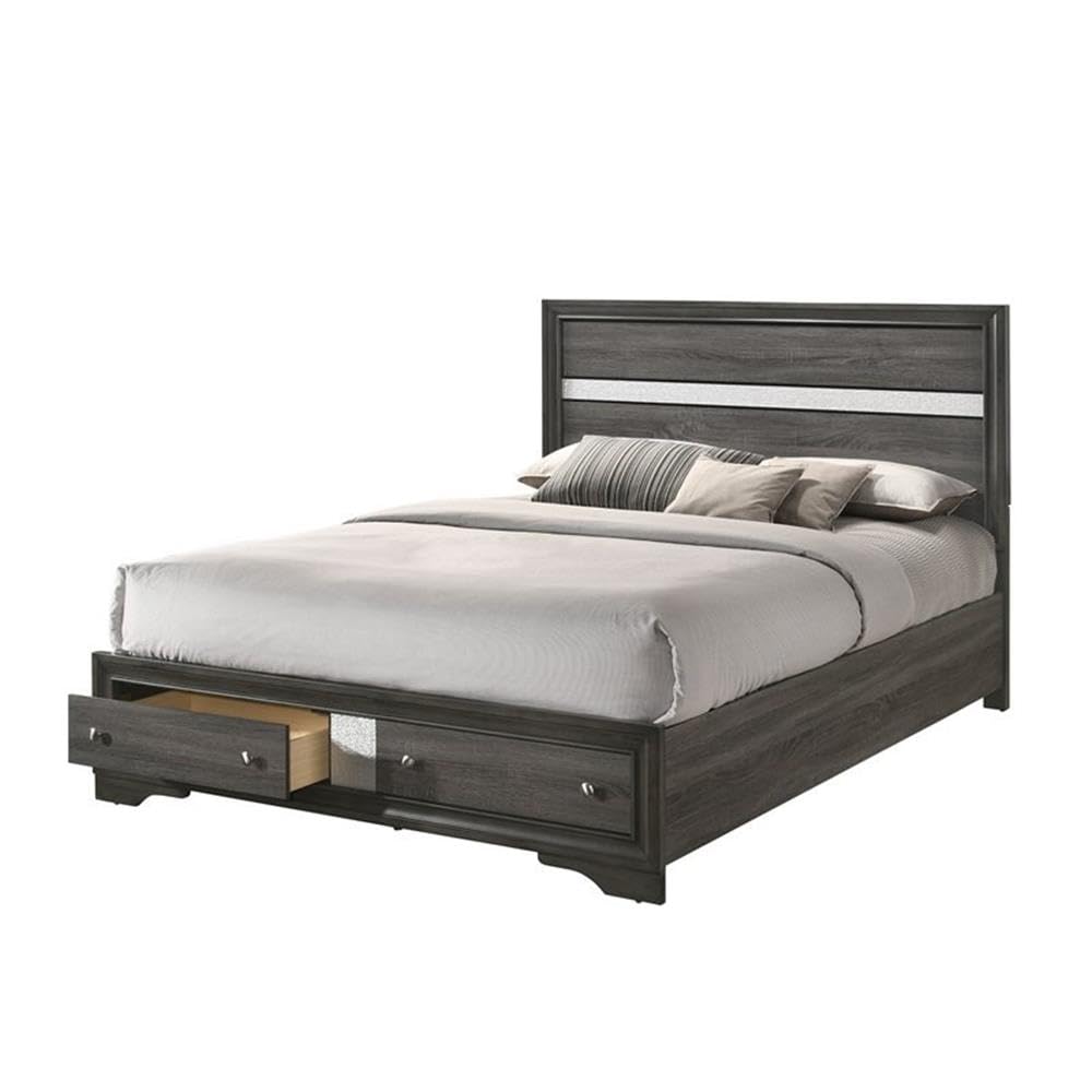 Acme Valdemar Queen Bed With Storage In Weathered Gray