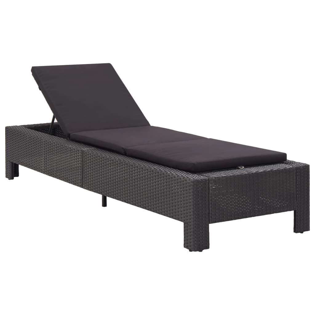 vidaXL Sunbed in Black Poly Rattan with Cushion - Adjustable, Weather-Resistant Outdoor Lounger for Patio, Poolside, Campsite Relaxing Furniture
