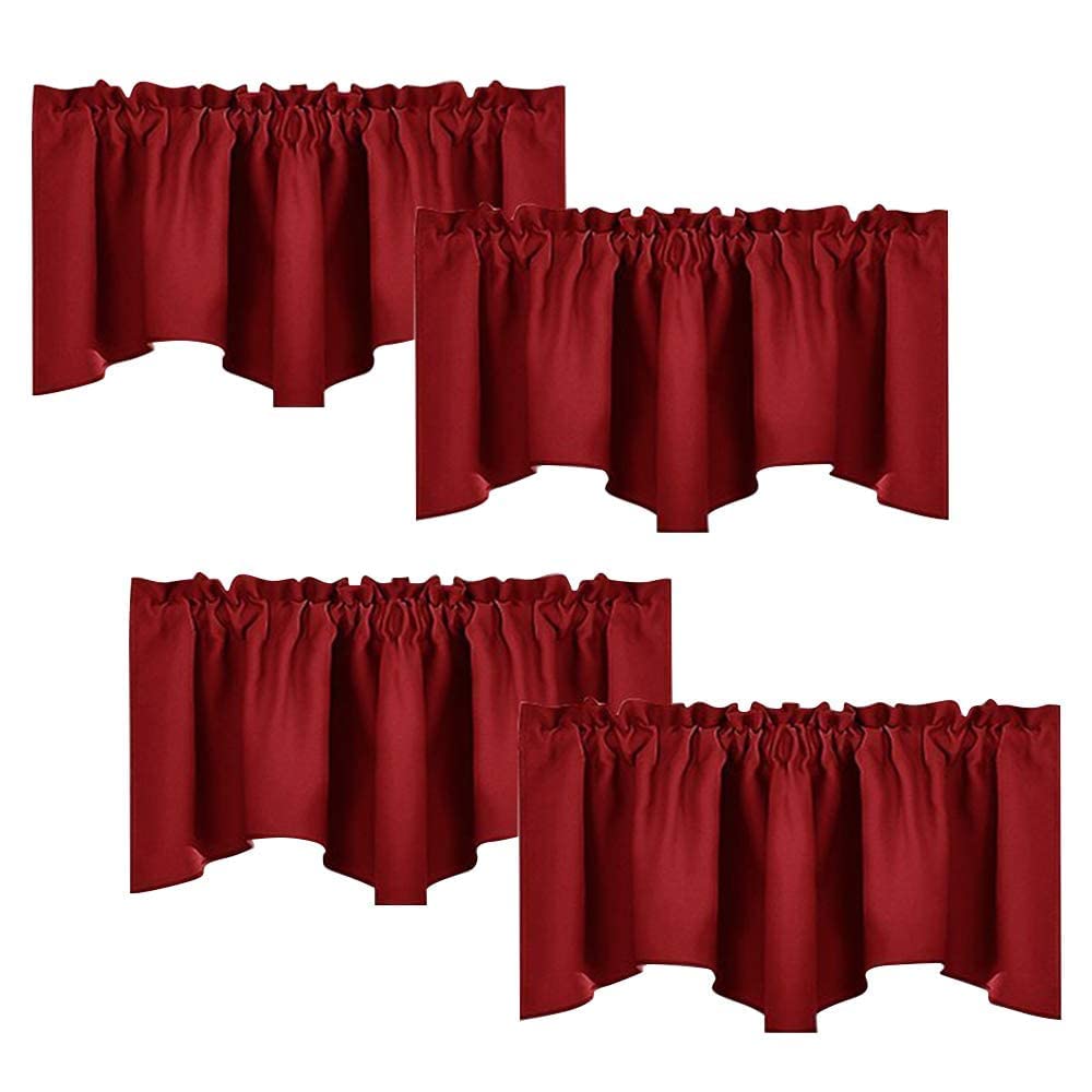 Nicetown Burgundy Red Blackout Valances, Thermal Insulated Elegant W52 X L18 Scalloped Rod Pocket Curtains Small Window Treatmen