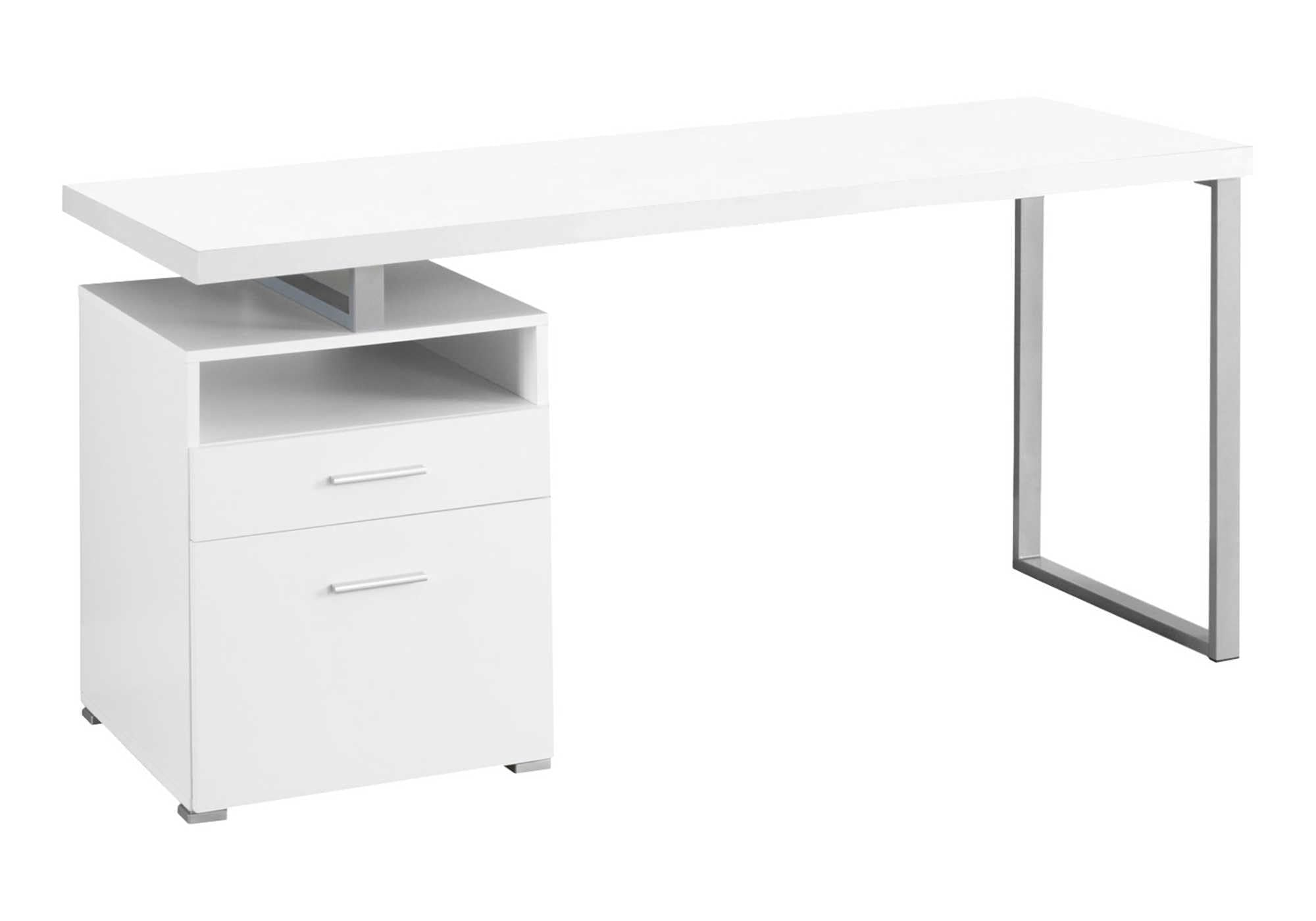 Monarch Specialties Computer Writing Desk For Home & Office Laptop Table With Drawers Open Shelf And File Cabinet-Left Or Right Set Up, 60&quot; L, White