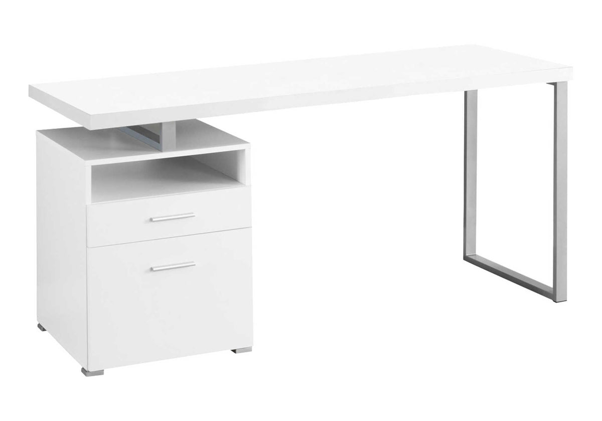 Monarch Specialties Computer Writing Desk for Home & Office Laptop Table with Drawers Open Shelf and File Cabinet-Left or Right Set Up, 60' L, White