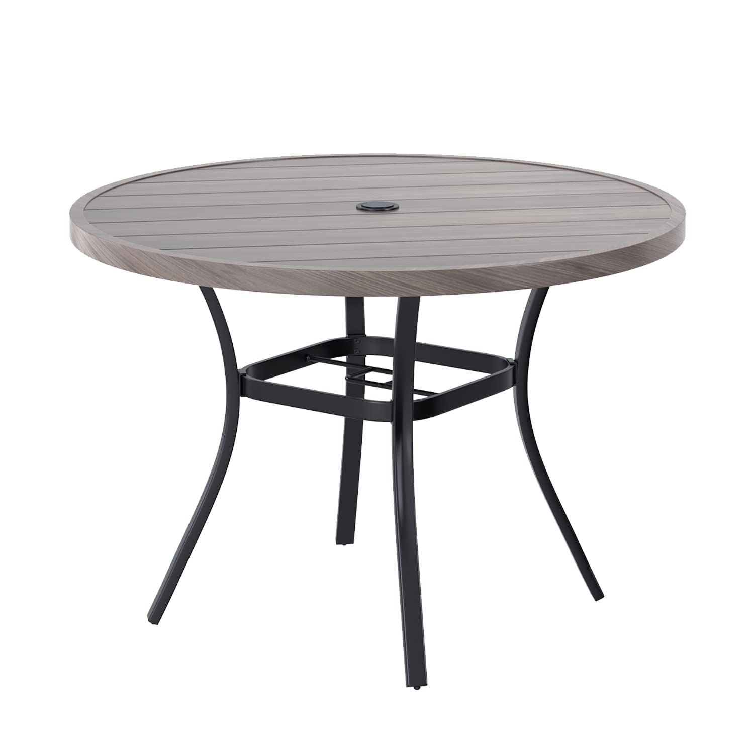 Vicllax Round Patio Table With Adjustable Umbrella Hole, All Weather Outdoor Round Dining Table For Lawn Garden, 41.2'X 28' Grey Wood-Like Outdoor Coffee Table