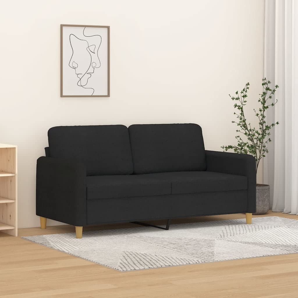 vidaXL 2-Seater Sofa in Black - Modern Fabric Upholstered Couch with Durable Metal Frame and Comfortable Padded Seats