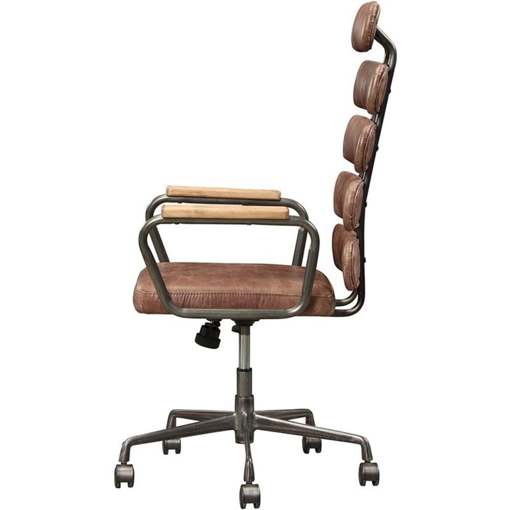Acme Calan Leather High Back Adjustable Swivel Office Chair in Whiskey Brown