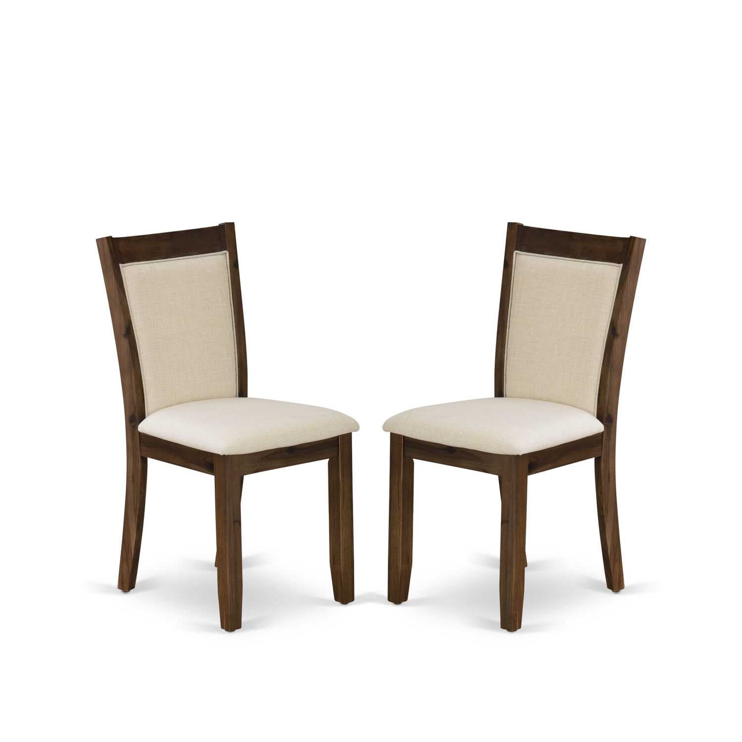 East West Furniture MZCNT32 Monza Parson Chairs - Light Beige Linen Fabric Upholstered Dining Chairs, Set of 2, Antique Walnut