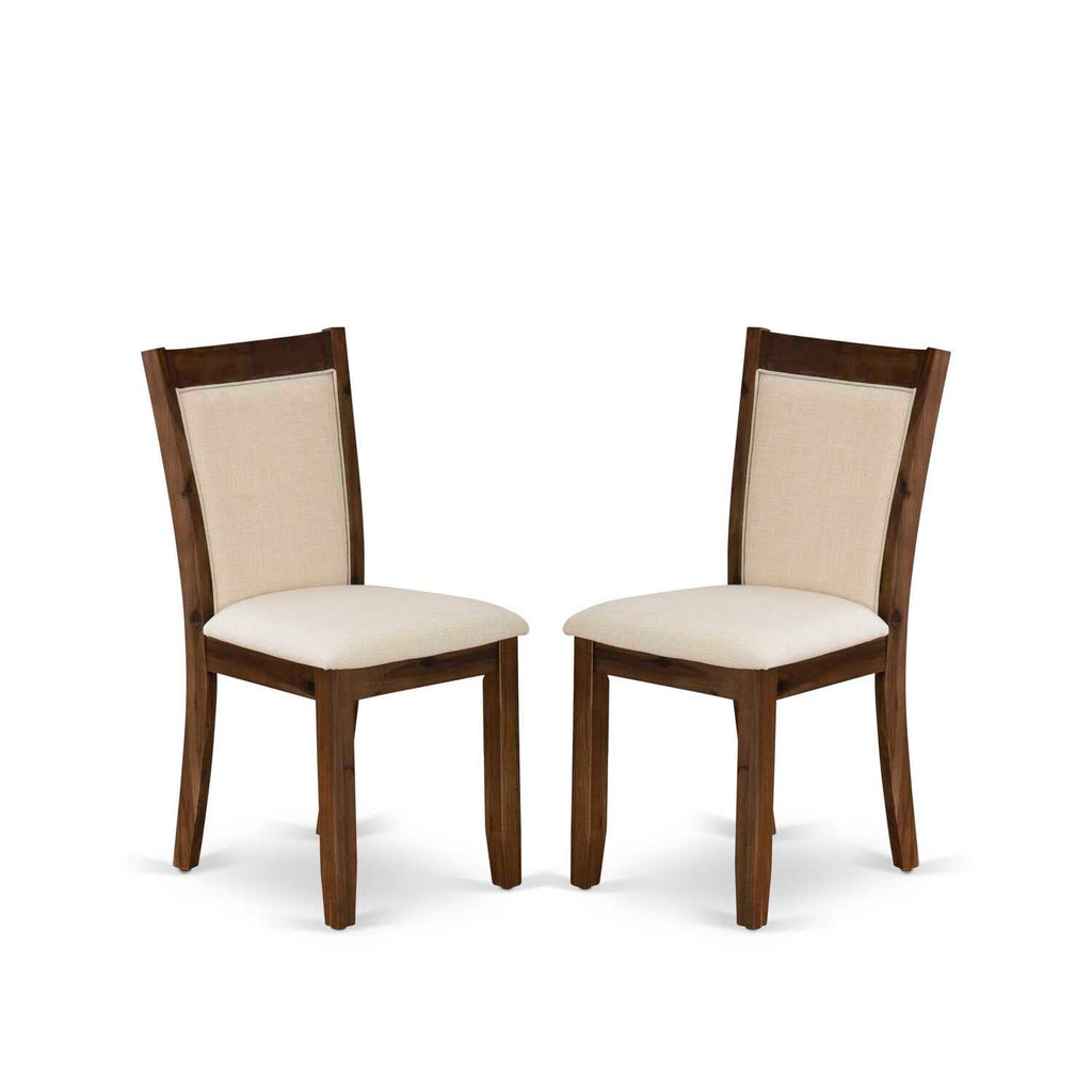 East West Furniture MZCNT32 Monza Parson Chairs - Light Beige Linen Fabric Upholstered Dining Chairs, Set of 2, Antique Walnut