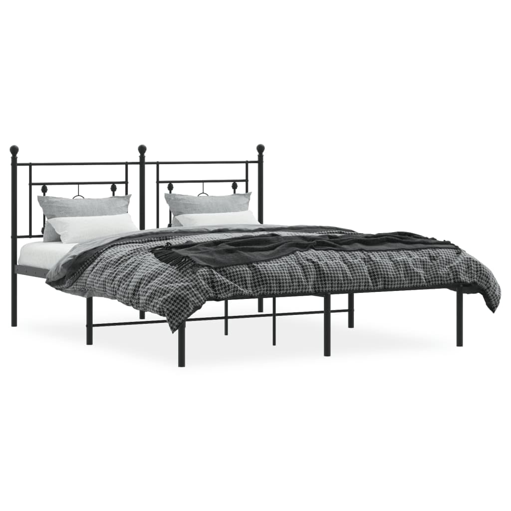 vidaXL 12'' Metal Queen Bed Frames with Headboard, Platform Bed Frame with Strong Metal Slats Support, Under Bed Storage, Noise Free, Black, Without Mattress